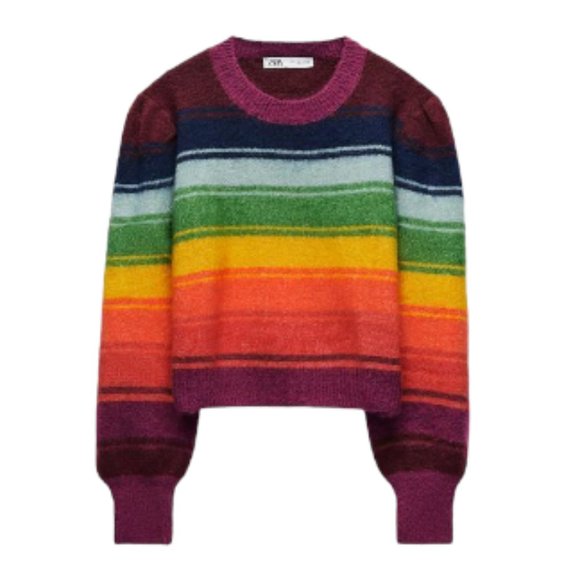 Zara Sweaters - Zara Striped Rainbow Cropped Knit Sweater